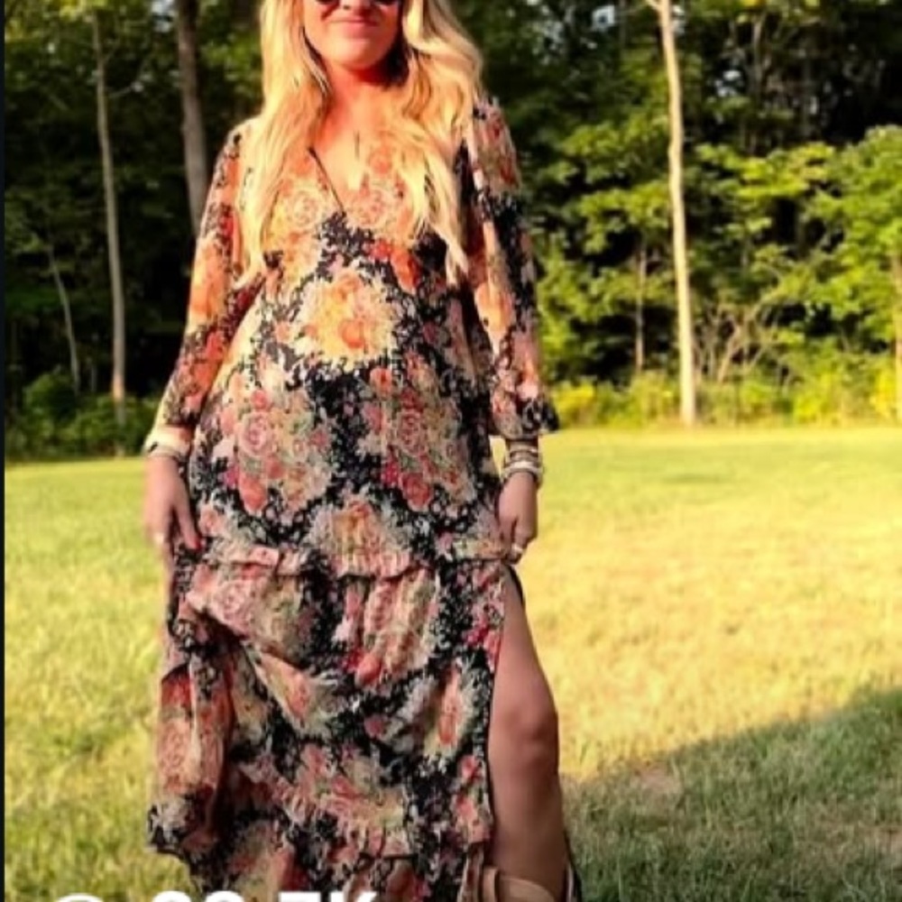 Baltic Born Floral Maxi Dress in Navy with Peach and Green Accents
